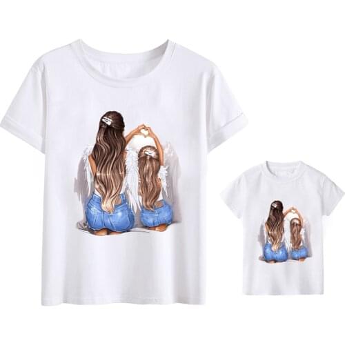 Cartoon Family Look Mom Mother Children T-shirt Family Tshirts Fashion Mommy and Baby Girl White Tshirts Super Mom Tops Tee