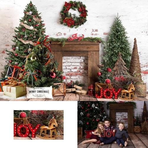 Brick Wall Fireplace Kids Christmas Photography Backdrop Family Portrait Props Wreath Gift Box Banner Child Baby Photostudio