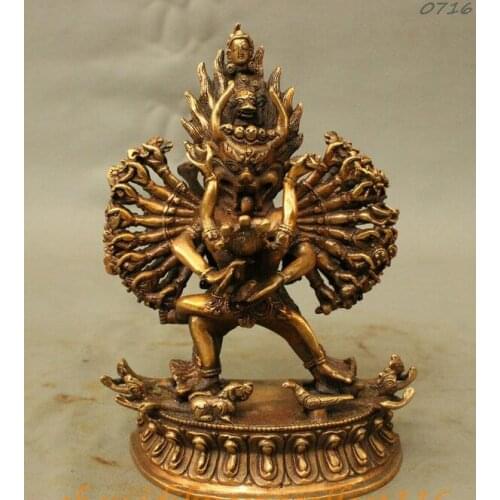 Chinese Tibetan Buddhism Yama Dharmaraja Yamantaka Yab-Yum Buddha Statue