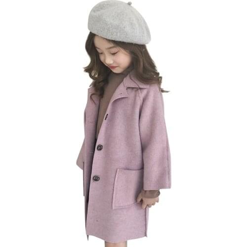 Winter Woolen Jacket For Girl New 2021 Korean Version Double-Sided Synthesis Fashion Coat Mid-Length Casual Childrens Clothing