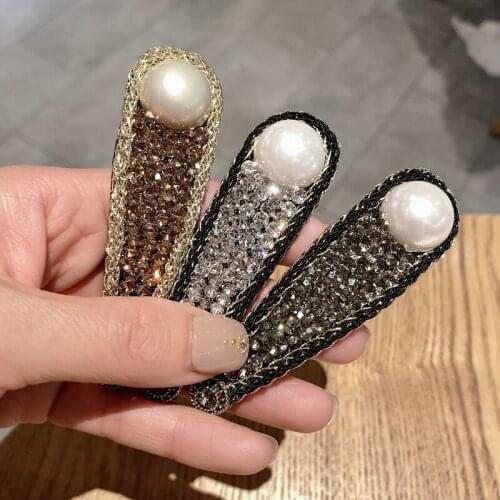 Fashion Pearl Rhinestone Hair Barrette BB Hair Clip for Girls Hairpins Flash Headpiece Hairclip Korean Hair Accessories Jewelry