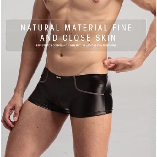 Men sexy PU Faux Leather boxers trunk Black gay performance Boxer shorts latex underwear High quality gay wear