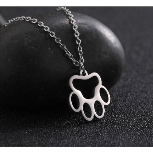 Cootime New Dog Paw Handcuffs Hollow Gold Color Stainless Steel Pendant Necklace Gift For Woman Man Jewelry