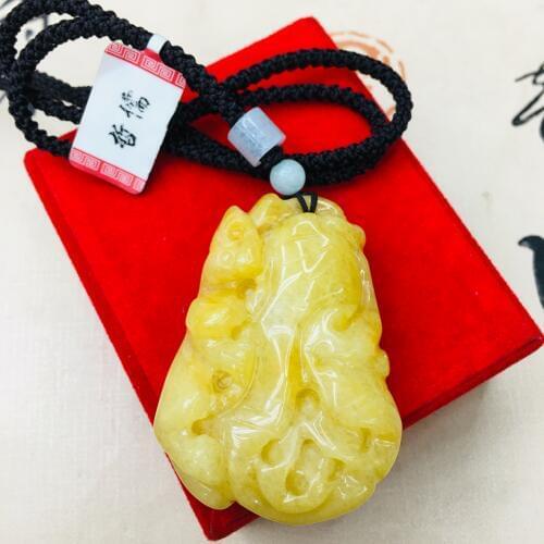 Pure natural topaz hand-carved light yellow two-tone vintage cabbage pendant with hand-knitted simple necklace sweater chain