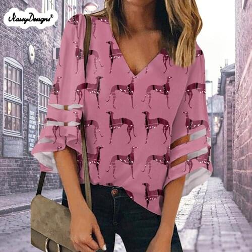 Noisydesigns New Womens Tops And Blouses Blusas 2021 Verano Cute Greyhound Dog Prints Plus Size XXL Dropshipping Free Customize