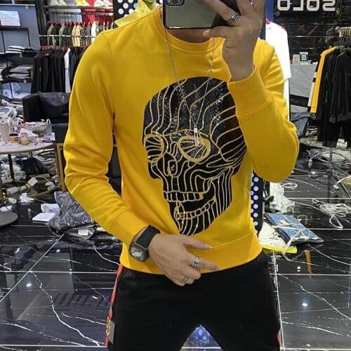 2021 Autumn/Winter New Brand Design Mens High Quality Studded Skulls Hoodies Fashion Slim Pullovers