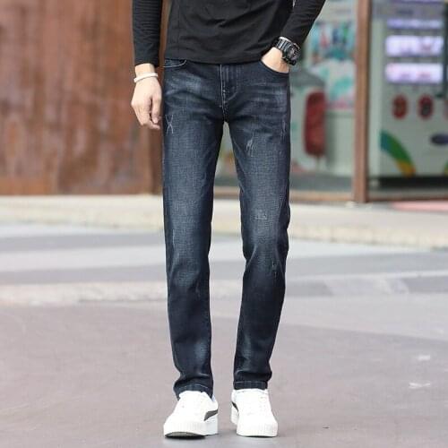 Autumn New Ripped Jeans Mens Korean Slim Fit Pants Trend Youth Elastic Mens Straight Pants Patchwork Jeans