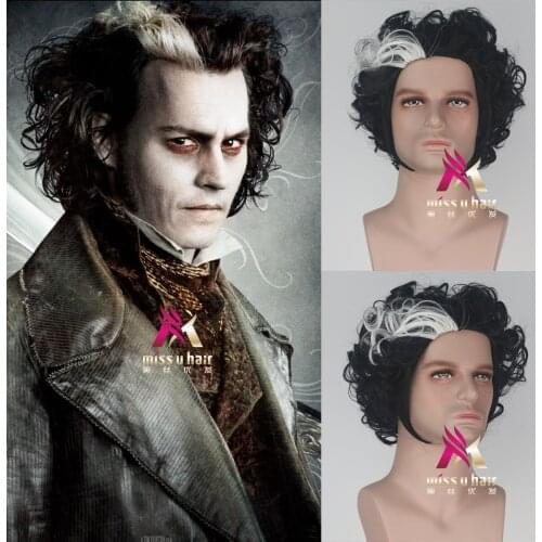 New Anime Hot Selling Daily Stage Performance Halloween Barber Todd White Pick Black Short Curly Hair Cosplay Suit