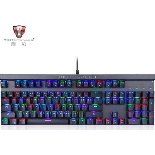 Official Sale! Motospeed CK103 USB Gaming Mechanical Keyboard 14 Modes RGB Backlight 104 Anti-ghosting Keys Blue/Red Switch