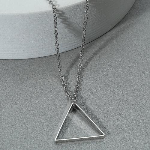Women Men Simple Hollow Triangle Long Chain Necklace Silver Color Statement Couple Choker Gifts Fashion Jewelry