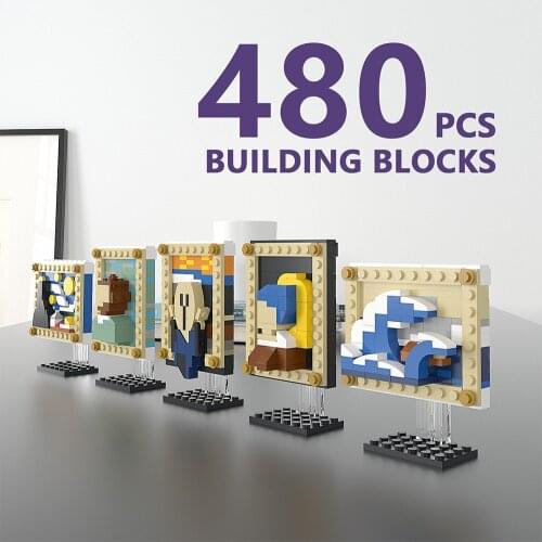 Pixel Art Bricks Famous Paintings Mini Building Blocks Mona Lisa-Starry Sky-Portraits Creative DIY MOC with Brands