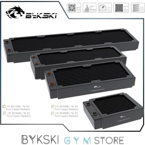 Bykski Radiator 120/240/360/480 40mm, Red Copper/ 2 Layers 12 FPI 120mm Fan Computer Water Cooling Liquild Cooler Row