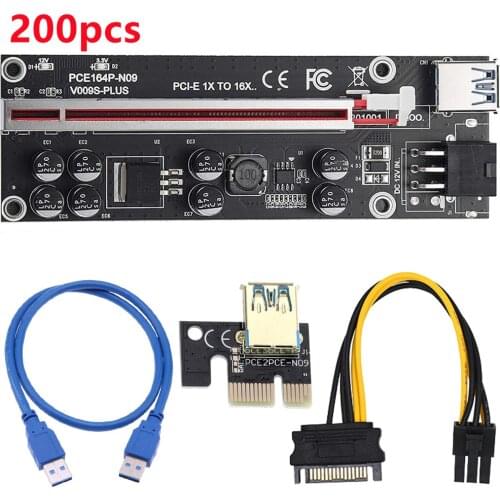 200pcs VER009S Plus PCI-E Riser Card PCI Express 1X to 16X USB 3.0 Cable SATA to 6Pin Connector for Graphics Video Card Mining