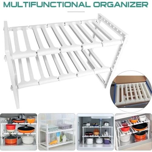Adjustable 2 Tier Under Sink Shelf Kitchen Storage Organize Rack Holder Expandable Shelf Storage Organizer for Kitchen
