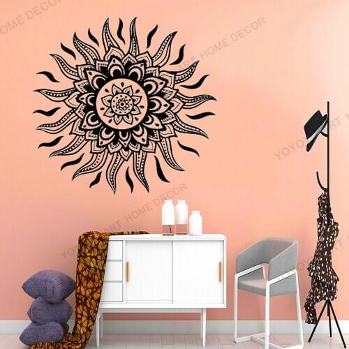 Self-adhesive Room Sticker Sun Wall Decal Mandala Flower Sun Sticker Art Decor Bedroom Design Mural Vinyl Wallpaper Q26