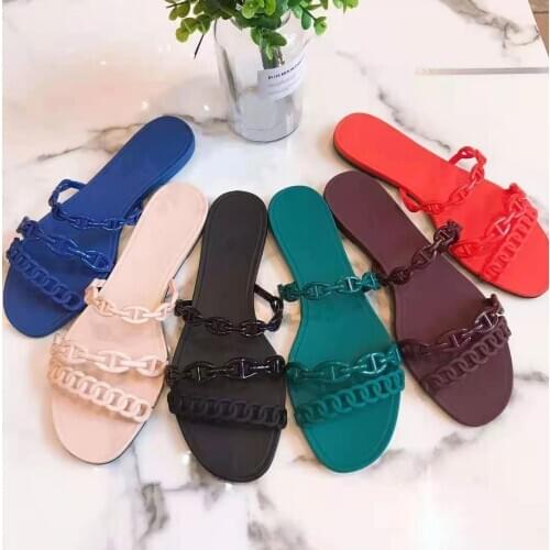 Summer Beach Woman Flip Flops Slippers PVC Slides Female Sandals Slip on Flat with Women Studs Slippers Jelly Shoes Size 35-41