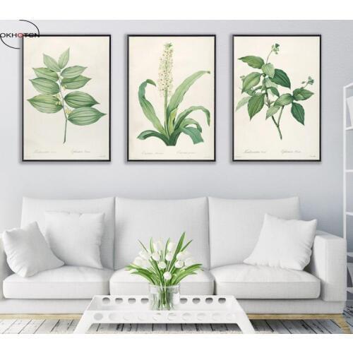Nordic Watercolor Plants Decorative Painting Printed Canvas Painting Living Room Wall Art 3 Pieces/Set Pictures No Frame
