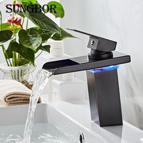 Black Water Powered LED Faucet Bathroom Basin Faucet Brass Mixer Tap Waterfall Faucets Hot Cold Crane Basin Tap AL-7193H