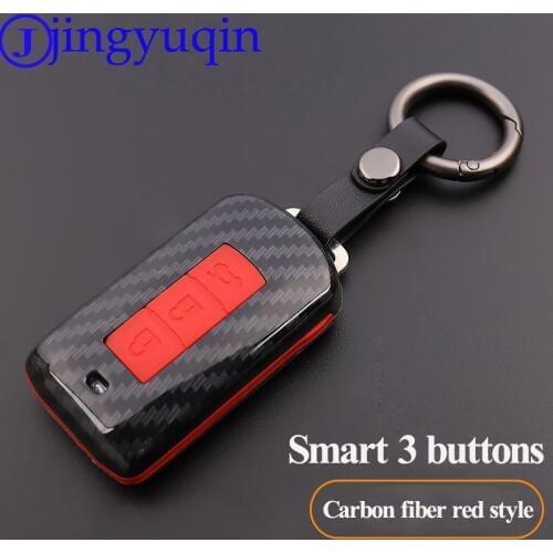 Jingyuqin 3B Carbon Fiber Silicone Key Case Cover For MITSUBISHI OUTLANDER Lancer EX ASX colt Grandis Pajero sport