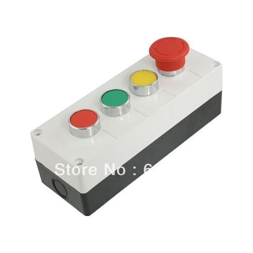 Ui 660V Ith 10A Yellow Green Red Momentary Spring Return Push Button Switches Station Box With Emergency Stop