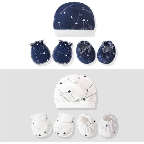 Baby Newborn Mittens Socks Beanies Cap Kit Infants Anti Scratching Cotton Gloves+Ears Hat+Foot Cover Set