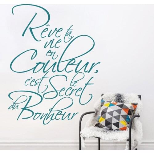 Vinyl Wall Sticker Rêve Ta Vie En Couleur Le C'est Secret Du Bonheur French Quotes Decals Bedroom Livingroom Decor Poster RU2364