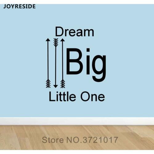 JOYRESIDE Quote Wall Sticker Arrows Decals Dream Big Little One Vinyl Interior Decor Bedroom Living room Home Design Mural A1252