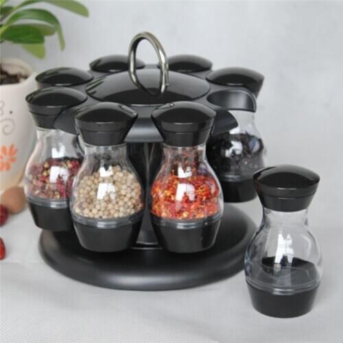 Rotating Spice Seasoning Storage Rack Stand Holder Pepper Salt Shakers Kitchen Organizer Shelf Condiment Sprays Box