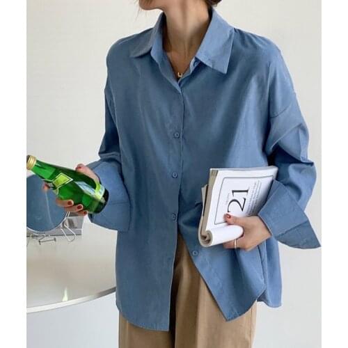 Women Long Sleeve Cotton Casual Shirts New Arrival 2021 Autumn Korean Style Solid Color All-match Loose Ladies Elegant Tops T014