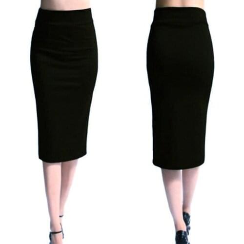 Women Pencil Skirt New Fashion Ladies Office Stretch Bodycon Midi Skirt Female High Waist Mid-Calf Jersey Skirts Puls Size XL