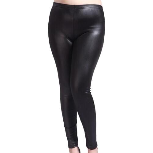 Plus Size Women Stretchy Slim Faux Leather Leggings Skinny Jeggings Tights Pants High Waist Stretch Jeans Slim Trousers