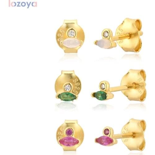 Lozoya 925 Sterling Silver Fashion Mini Piercing Small Eye Opal Green Rose Red Stud Earring Women Rock Punk Wedding Jewels