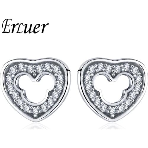 ARUEL Vintage Heart Stud Earrings for women beads fashion wedding party Cubic Zirconia Mickey earring stone women girls jewelry