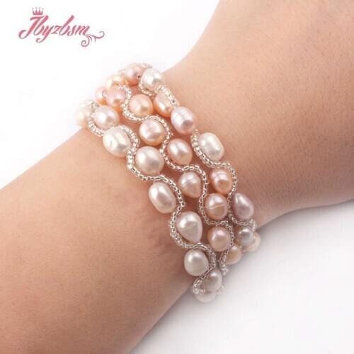 6-8mm Oval White Pink Purple Natural Freshwater Pearl Fashion Jewerly Bracelets 6 "for Women Girls Chritmats New Year Gift