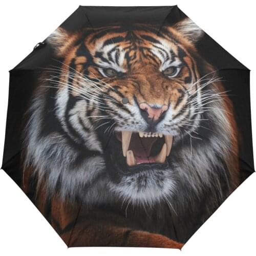 Violent Tiger Design Black Coating Umbrella Rain Women Anti-UV Sun Protection 3 Folding Umbrella Male Automatic Open And Close