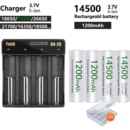 14500 1200mAh Li-ion Rechargeable Batteries 3.7V 14500 Lithium Battery+4 Slots 14500 18650 16350 Battery Charger