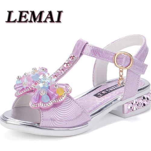 2021 Summer Rhinestone Sandals For Girls Shoes Kids Fashion Sequins Bow Pearls Children Flat Chaussure Fille Sandles Sandalias
