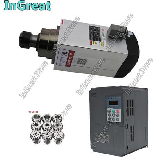 4.5KW 6hp 380V 3PH 18000RPM Square AC Spindle Motor Fan Air Cooled & 5.5KW VFD Inverter & ER32 3mm-20mm Collet Kit CNC Router
