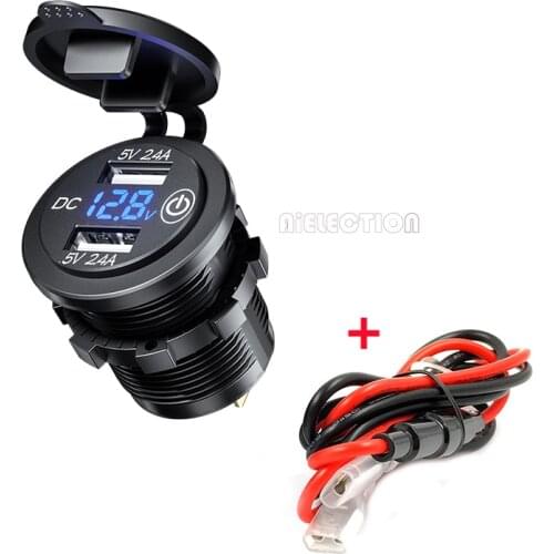 DIY Dual Car USB Charger 2.4+2.4A 24w Touch Switch ON/OFF Waterproof with Voltmeter for Car RV Boat Marine Motorcycle Mobile