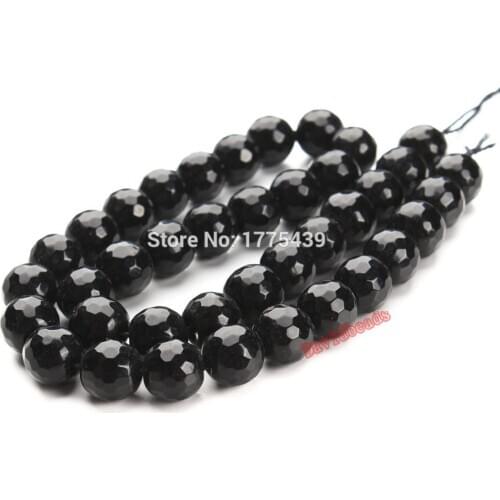 Free Shipping Natural Stone Faceted Black Onyx Agat Round Loose Beads 16" Strand 6 8 10 12MM Pick Size For Jewelry