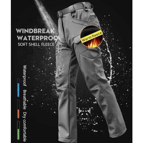 Plus Velvet Waterproof Pants Men Winter Hiking Trekking Camping Tactical Cargo Trousers Plus size Big pocket 4XL 5XL Work Casual