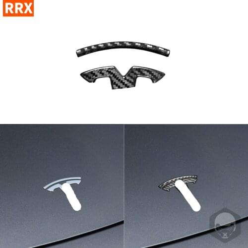 Black Colors Dry Carbon Fiber Front Rear Signs Logo Stickers Trims Interiors Car Accessories For Tesla Model 3 2018-2019