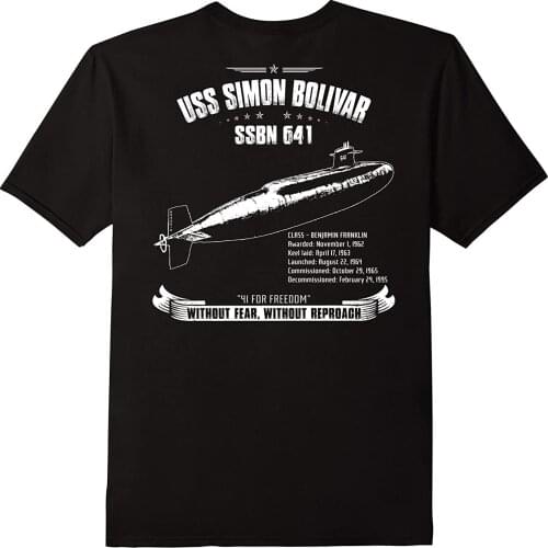 USS Simon Bolivar (SSBN-641) Nuclear Powered Ballistic Missile Submarine T-Shirt. Summer Cotton O-Neck Short Sleeve Mens T Shirt