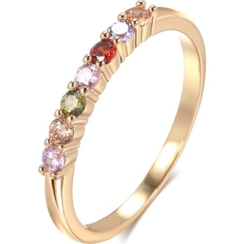 Kinel Spanish Style 585 Rose Gold Rainbow Ring Multiple Stacking Natural Zircon Finger Ring for Women Fashion Jewelry