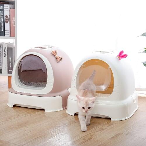 Full Coverage Cat Litter Box Kitten Toilet Round Space Cat Supplies Shield Box Hooded Large Clean Litter Tray Deodorant