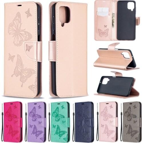 Butterfly Leather Case For Samsung Galaxy A12 Case Pattern Strap Flip Wallet Book Cover For Samsung Galaxy A12 Cover Phone Bag