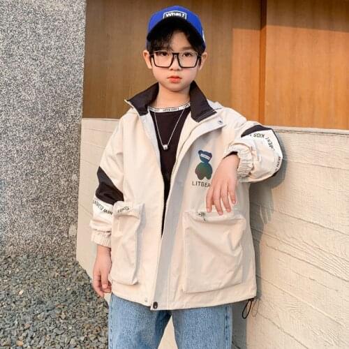 Bear Zipper Spring Autumn Boy Coat Overcoat Top Kids Costume Teenage Gift Children Clothes High Quality Plus Size