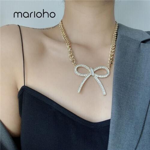 Marioho Ins Cute Bow Pendant Exaggerated O-chain Necklaces Jewelry Hip Hop Hipster Clavicle Chain Party Trend Accessories