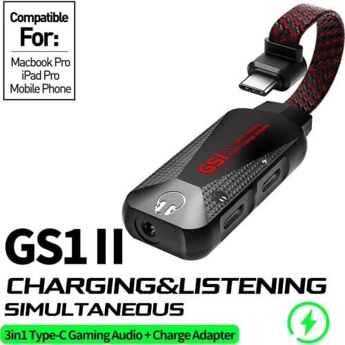 GS1 Hi-Res Mobile Gaming Sound Card Type C PD QC Fast Charging 3 in 1 Mobile Phone PUBG Game Sound Card with Charger Adapter