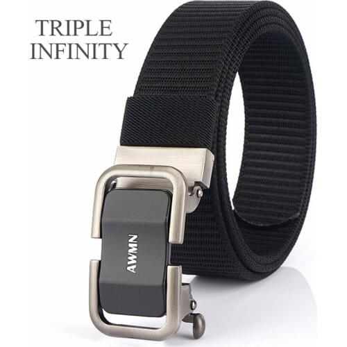 Fashion Nylon Mens Belts Convenient Metal Automatic Buckle Adjustable Tactical Belt For Jeans Pants High Quality 3.4 CM Width